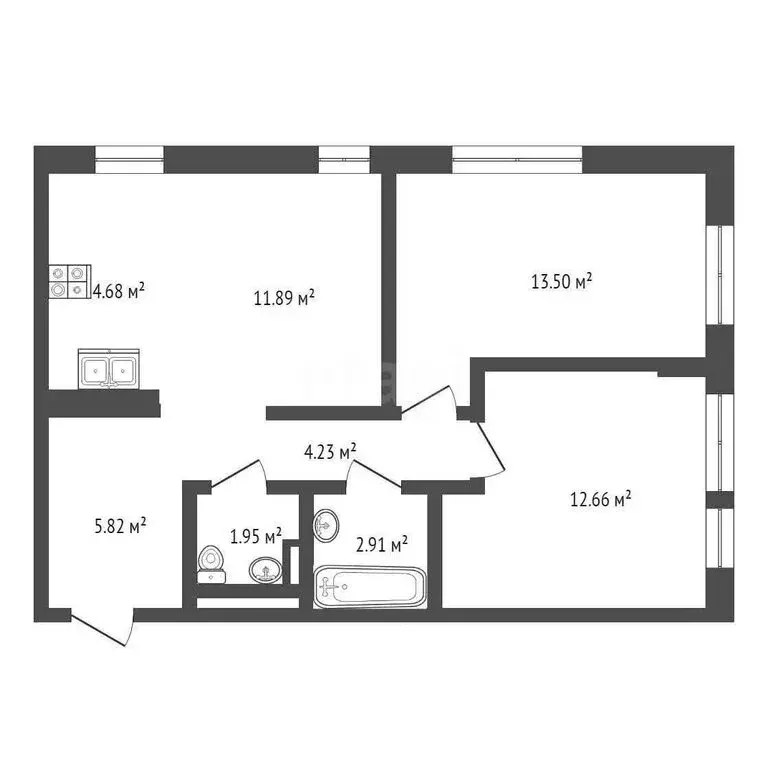 2-комнатная квартира: Ям, улица Мезенцева, 2 (57.68 м) - Фото 0