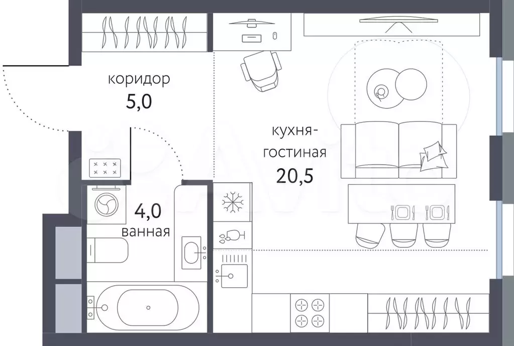 Квартира-студия, 29,5 м, 7/9 эт. - Фото 0