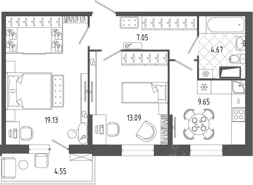 2-к кв. Санкт-Петербург ул. Лагоды, 7 (56.0 м) - Фото 1