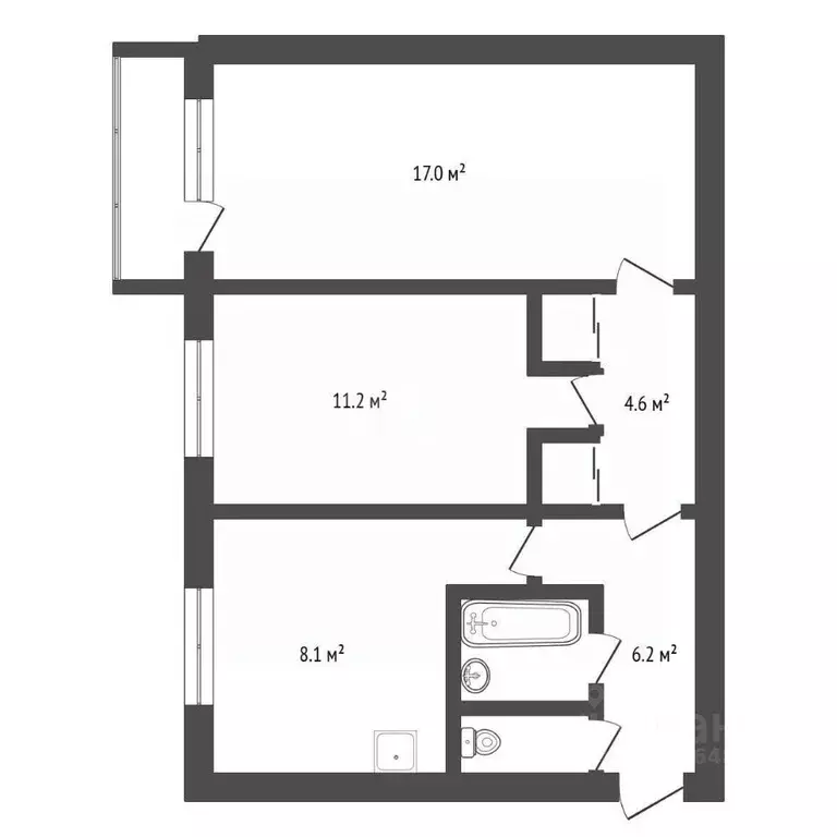 2-к кв. Амурская область, Благовещенск ул. Фрунзе, 47 (64.0 м) - Фото 1