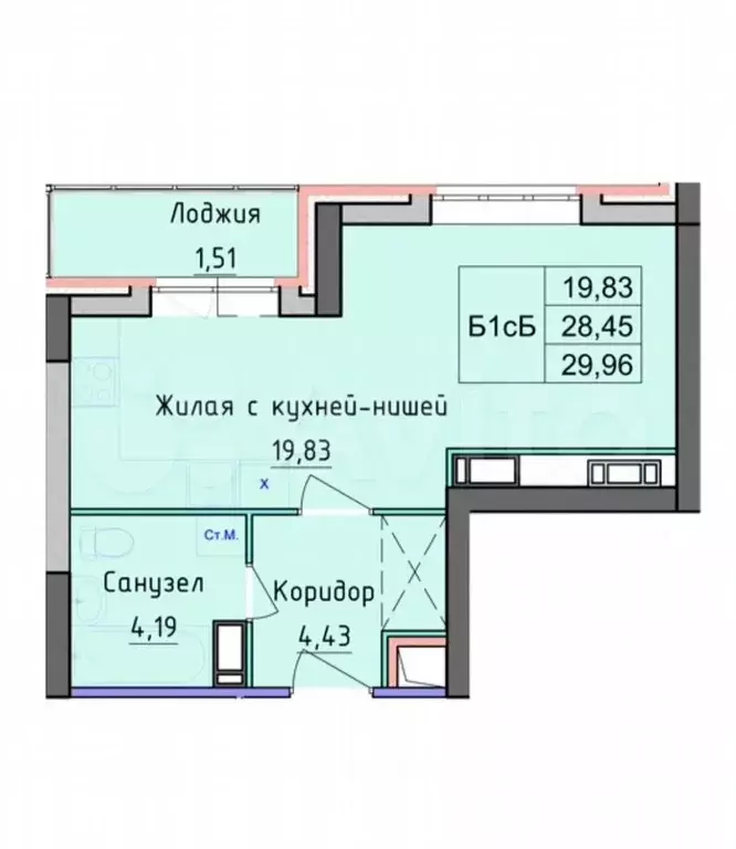 Квартира-студия, 30 м, 7/16 эт. - Фото 0
