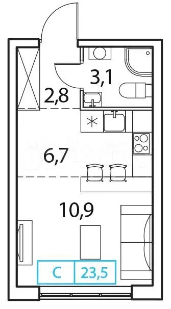 Квартира-студия, 23,5 м, 12/18 эт. - Фото 1