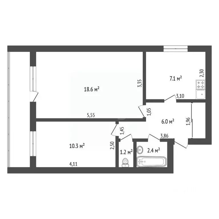 2-к кв. Амурская область, Прогресс пгт Юбилейная ул., 2 (46.7 м) - Фото 2