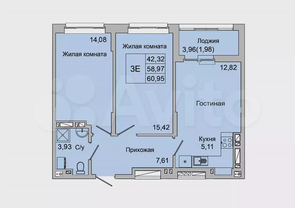 3-к. квартира, 61 м, 14/16 эт. - Фото 0