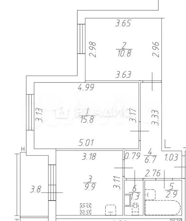 2-к. квартира, 47,4 м, 1/5 эт. - Фото 0