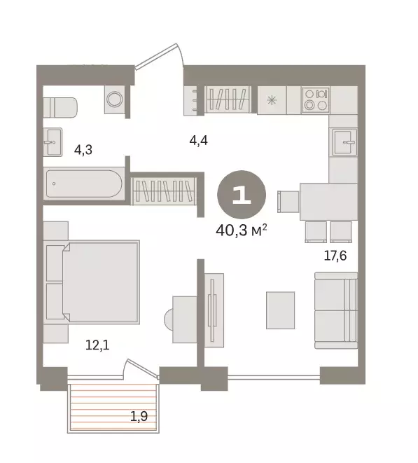 Продаётся 1-к квартира, 40.3 м - Фото 1