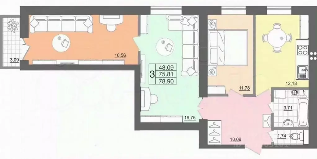 3-к кв. Смоленская область, Смоленск ул. Багратиона, 65 (79.0 м) - Фото 1