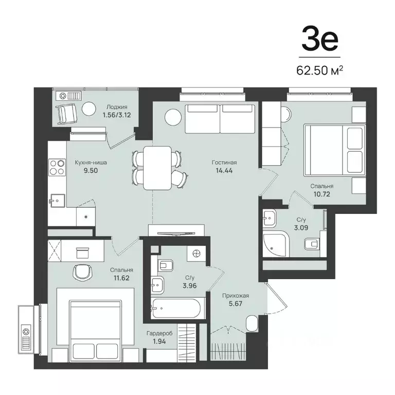 3-к кв. Пермский край, Пермь Уинская ул., 56 (62.5 м) - Фото 1