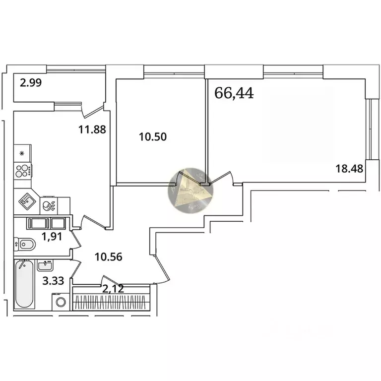2-к кв. Санкт-Петербург просп. Маршала Блюхера, 3к2 (66.44 м) - Фото 2