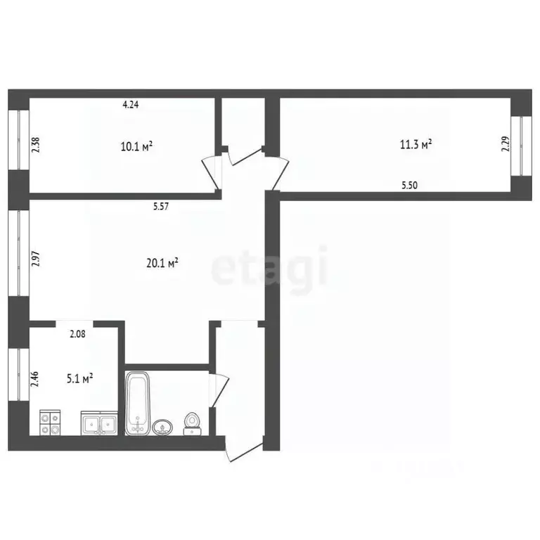 3-к кв. Тюменская область, Тюмень ул. Беляева, 17 (55.2 м) - Фото 2