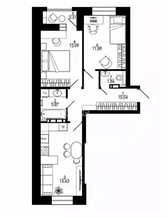 2-к кв. Липецкая область, Липецк ул. Е.И. Замятина, 1 (60.02 м) - Фото 1