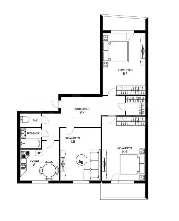 3-к. квартира, 70 м, 1/9 эт. - Фото 0
