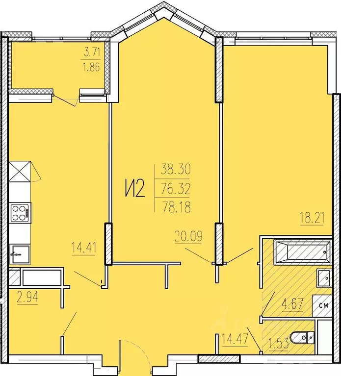 2-к кв. Пензенская область, Пенза ул. Кордон Студеный, 48 (78.18 м) - Фото 1