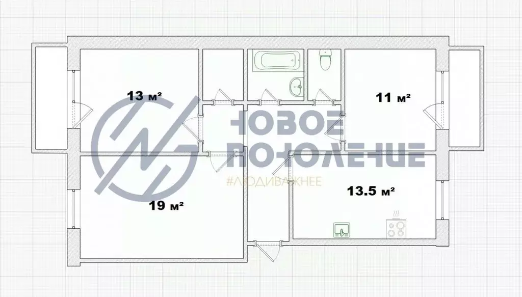 3-к кв. Омская область, Омск ул. Завертяева, 9Д (76.3 м) - Фото 1