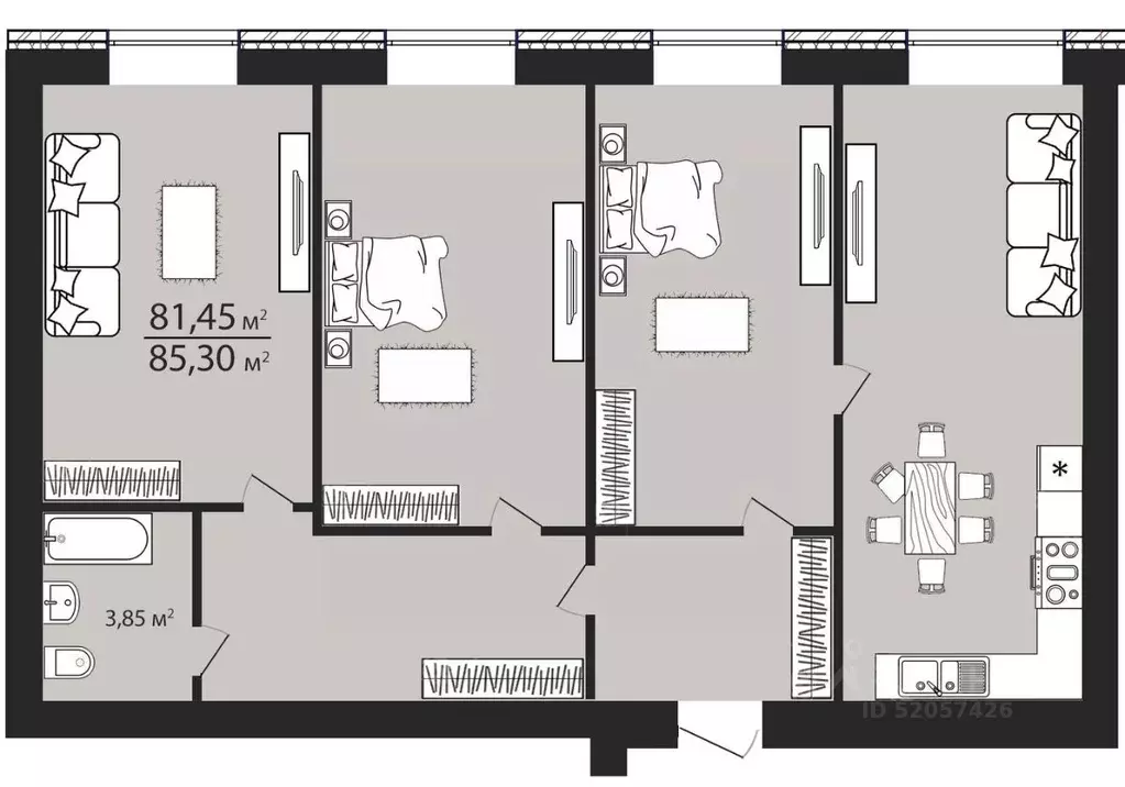 3-к кв. Ульяновская область, Ульяновск ул. Тимирязева, 48А (85.1 м) - Фото 1