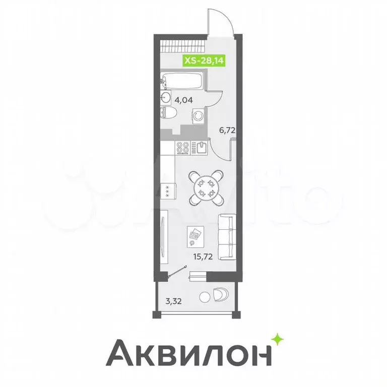 квартира-студия, 28,1 м, 6/13 эт. - Фото 1