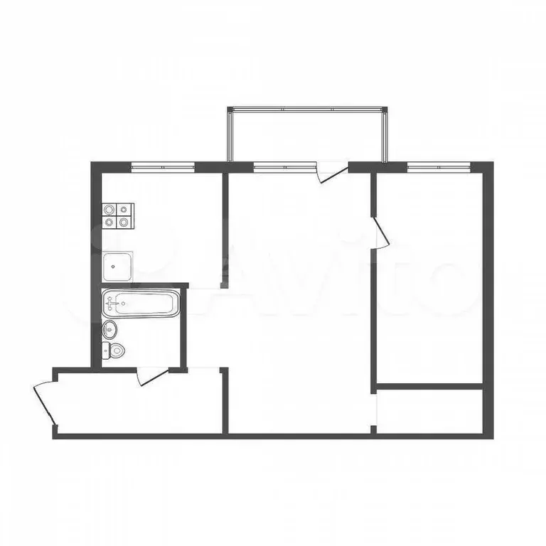 2-к. квартира, 43,6 м, 2/5 эт. - Фото 0