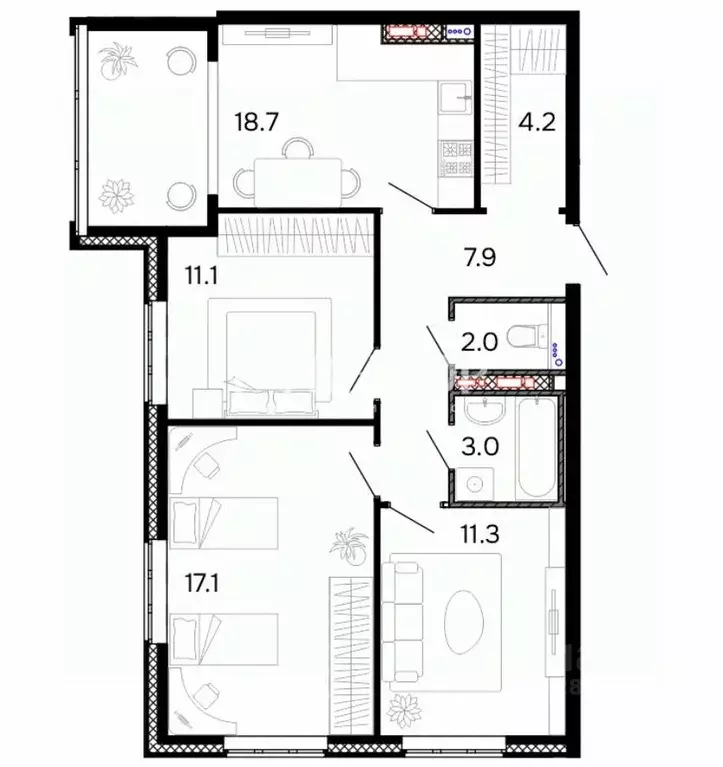 2-к кв. Ивановская область, Иваново Минская ул., 116А (76.0 м) - Фото 1