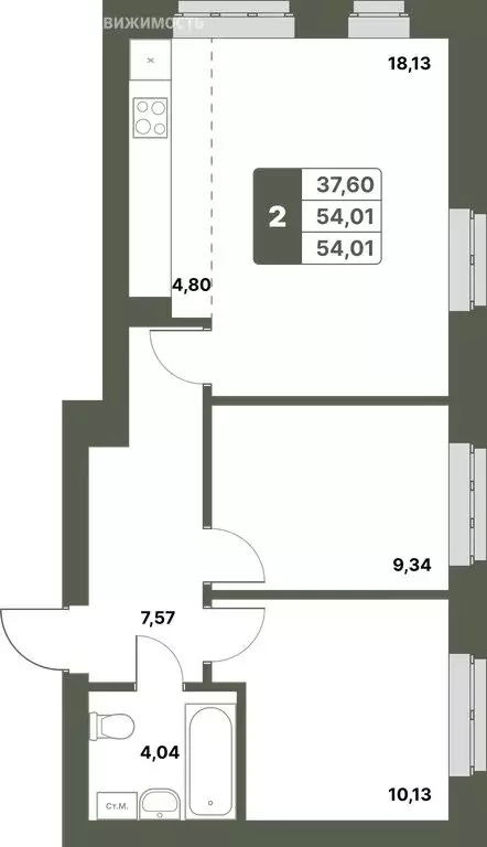 2-комнатная квартира: Уфимский район, село Миловка (54.01 м) - Фото 0