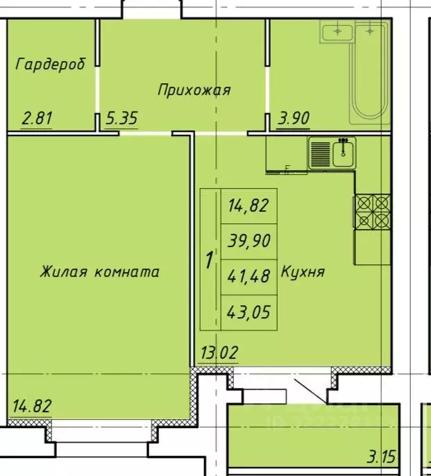1-к кв. Тамбовская область, Тамбов ул. Гастелло, 109Б (41.48 м) - Фото 2