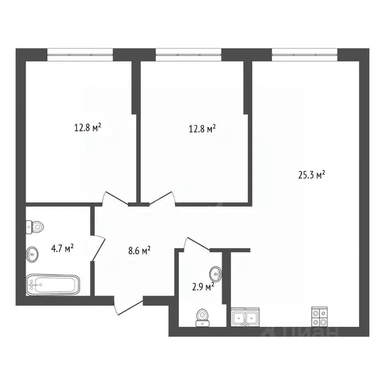 2-к кв. Тюменская область, Тюмень Харьковская ул., 72А (67.1 м) - Фото 2