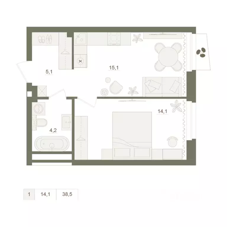 1-к кв. Башкортостан, Уфа Родина Парк жилой комплекс (38.5 м) - Фото 1