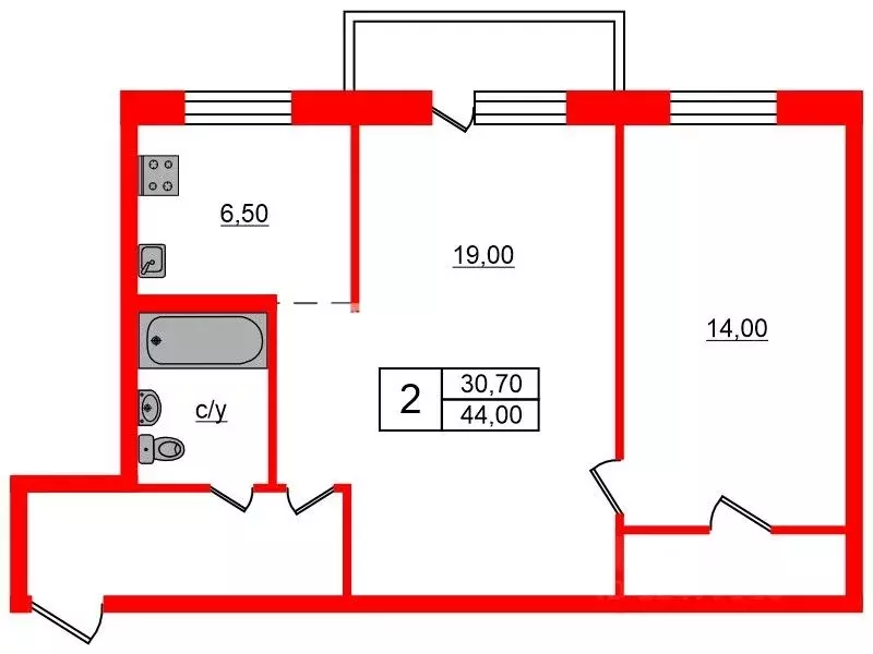 2-к кв. Санкт-Петербург Гранитная ул., 42 (44.0 м) - Фото 1