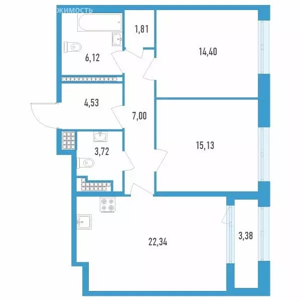 2-комнатная квартира: Санкт-Петербург, улица Типанова, 22 (76.74 м) - Фото 0