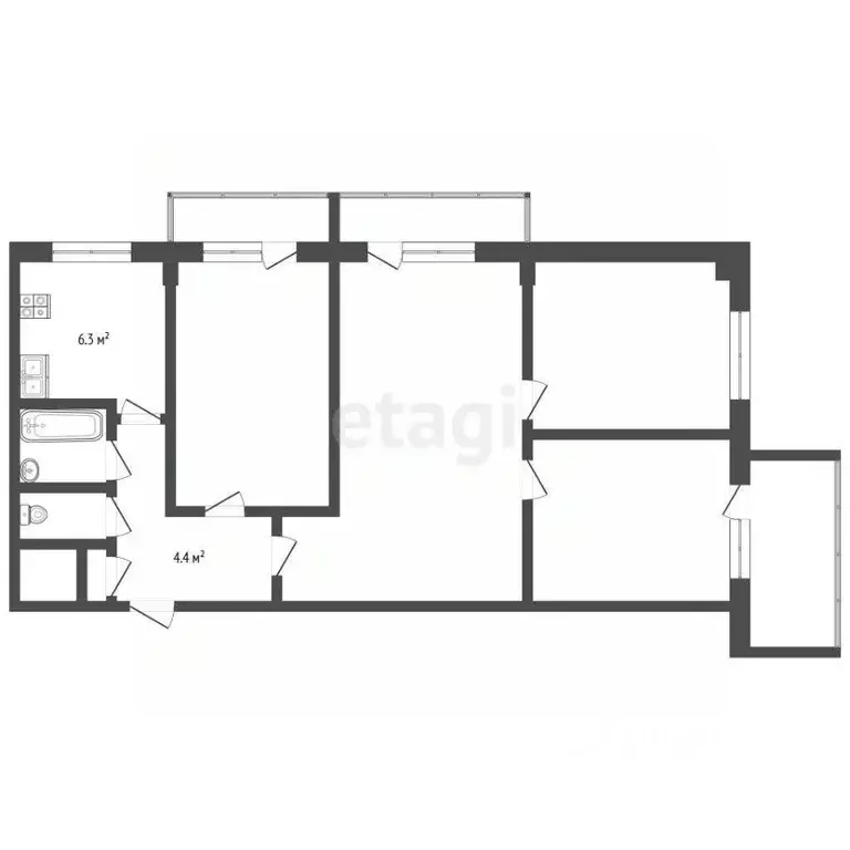 4-к кв. Архангельская область, Архангельск ул. Октябрят, 4 (61.6 м) - Фото 1