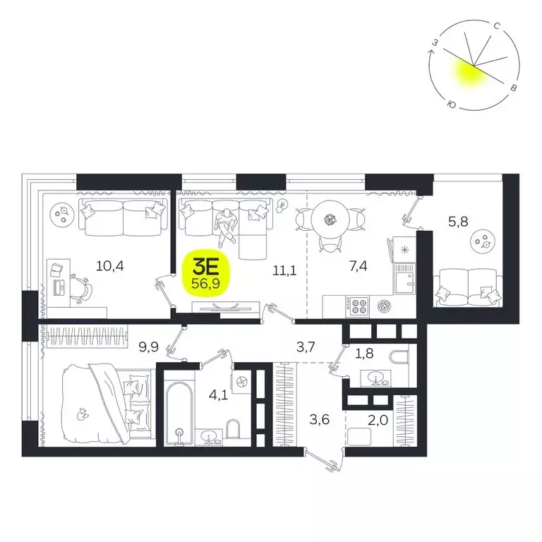 3-комнатная квартира: Екатеринбург, улица Титова, 19Б (56.9 м) - Фото 0