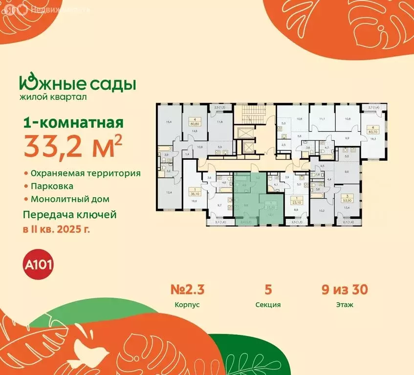 1-комнатная квартира: Москва, жилой комплекс Южные Сады (33.2 м) - Фото 1