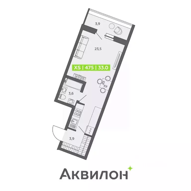 Студия Санкт-Петербург ул. Чирикова, 5 (33.0 м) - Фото 0
