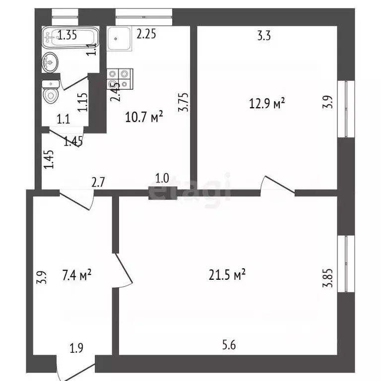 2-к кв. Тамбовская область, Мичуринск Революционная ул., 12 (55.3 м) - Фото 1