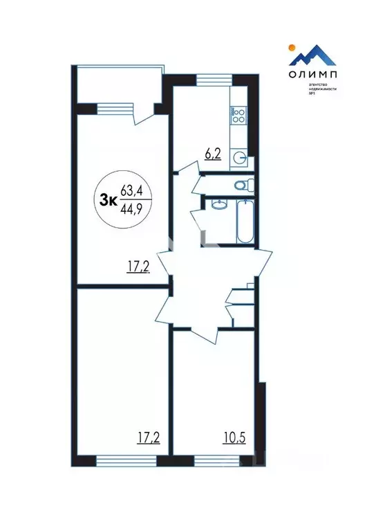 3-к кв. Ярославская область, Ярославль ул. Туманова, 16 (63.4 м) - Фото 2