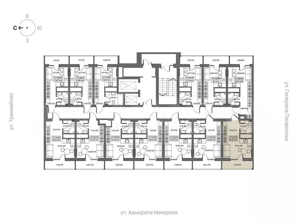 Апартаменты-студия, 23,2 м, 4/19 эт. - Фото 1