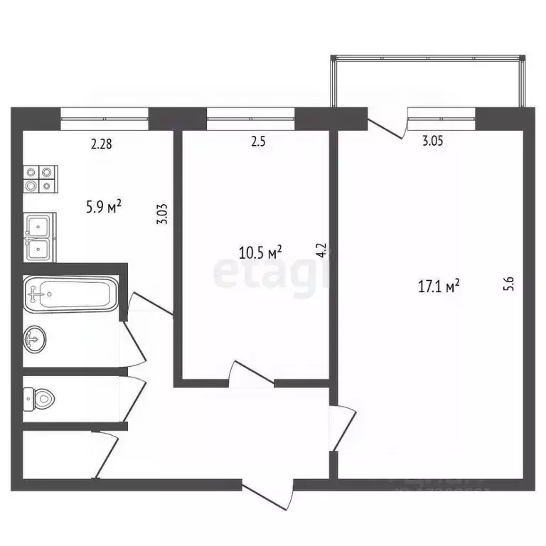 2-к кв. Томская область, Томск ул. Ференца Мюнниха, 9 (44.1 м) - Фото 1