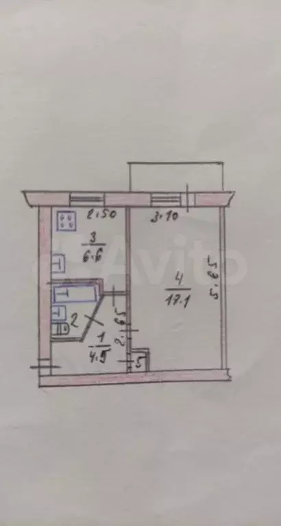 1-к. квартира, 32 м, 5/5 эт. - Фото 0