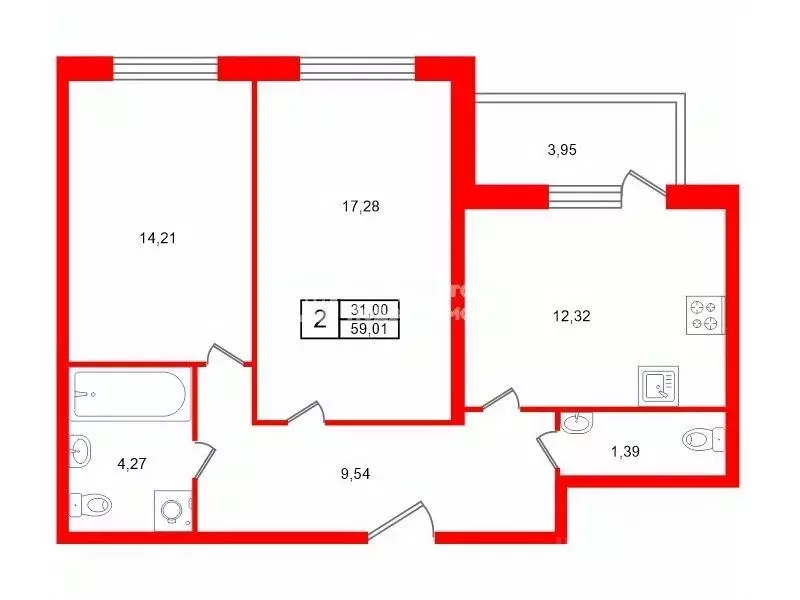 2-к кв. Санкт-Петербург Дунайский просп., 7к7 (59.0 м) - Фото 1