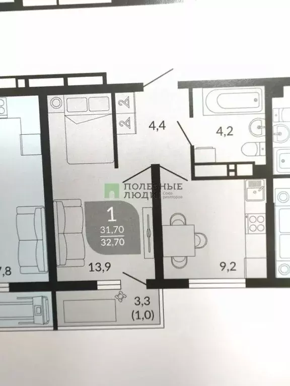 1-к кв. Краснодарский край, Новороссийск ул. Куникова, 47Г (31.7 м) - Фото 2