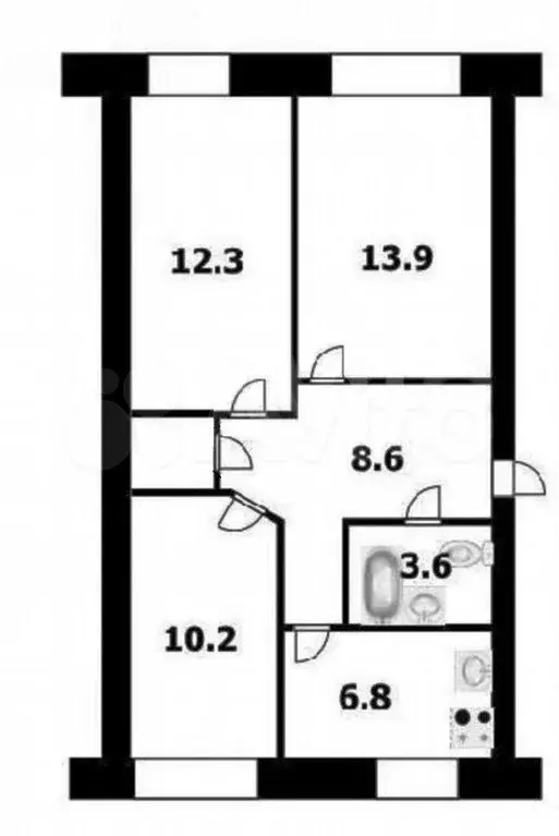 3-к. квартира, 57 м, 2/5 эт. - Фото 0