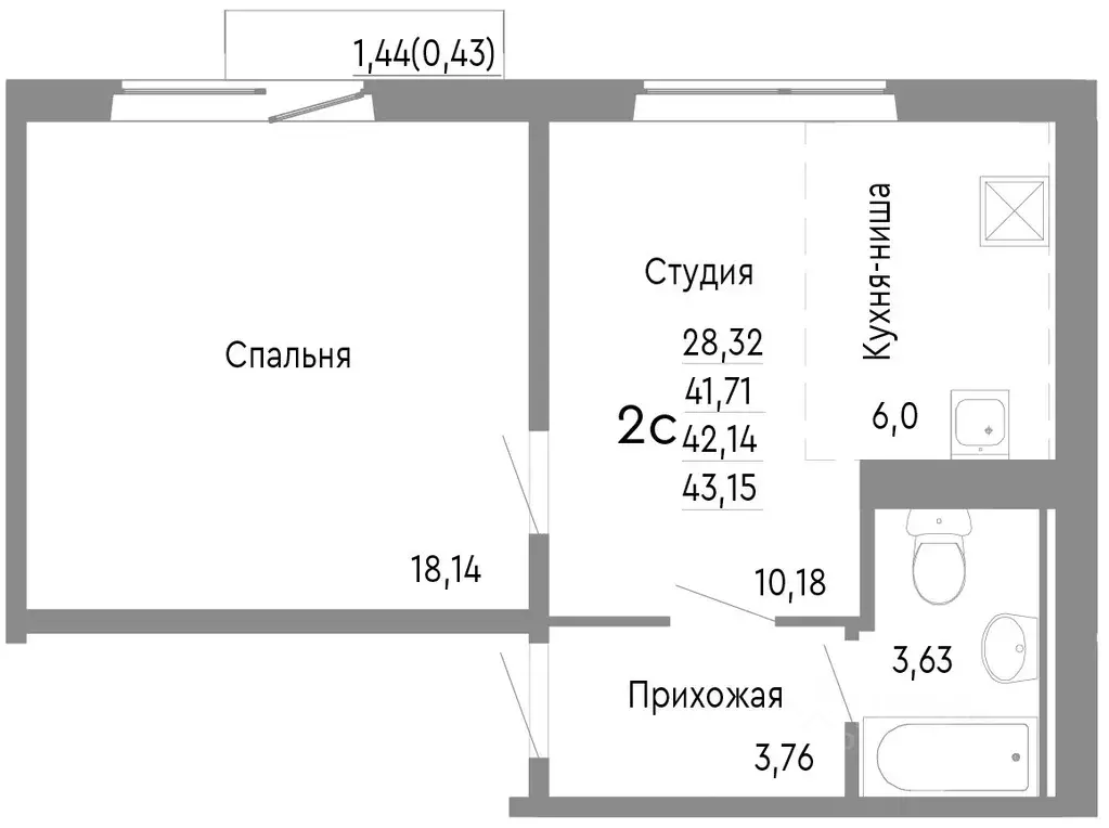 2-к кв. Челябинская область, Челябинск Нефтебазовая ул., 1к2 (42.14 м) - Фото 0