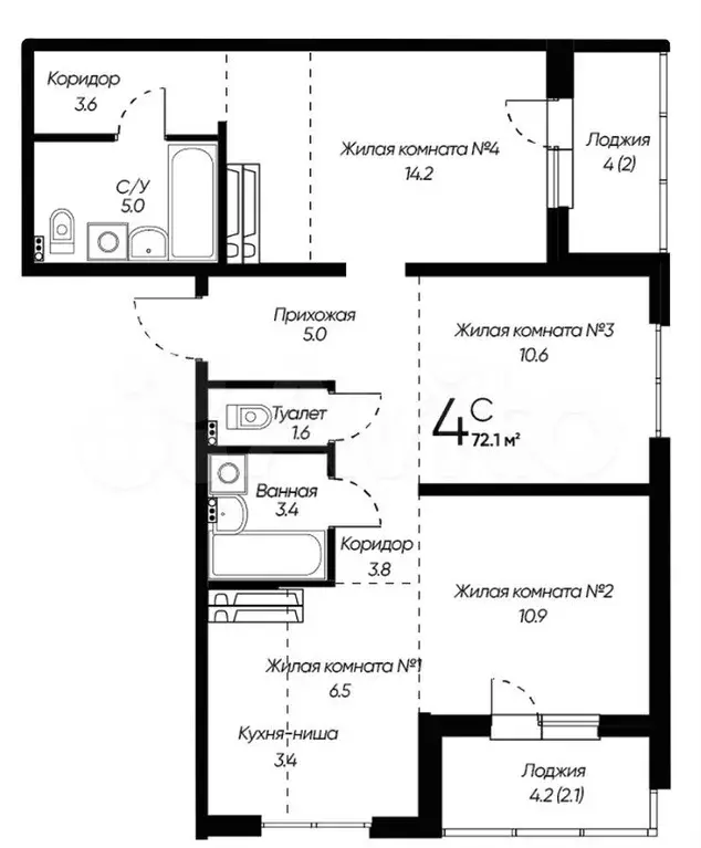 3-к. квартира, 72,1 м, 15/16 эт. - Фото 0