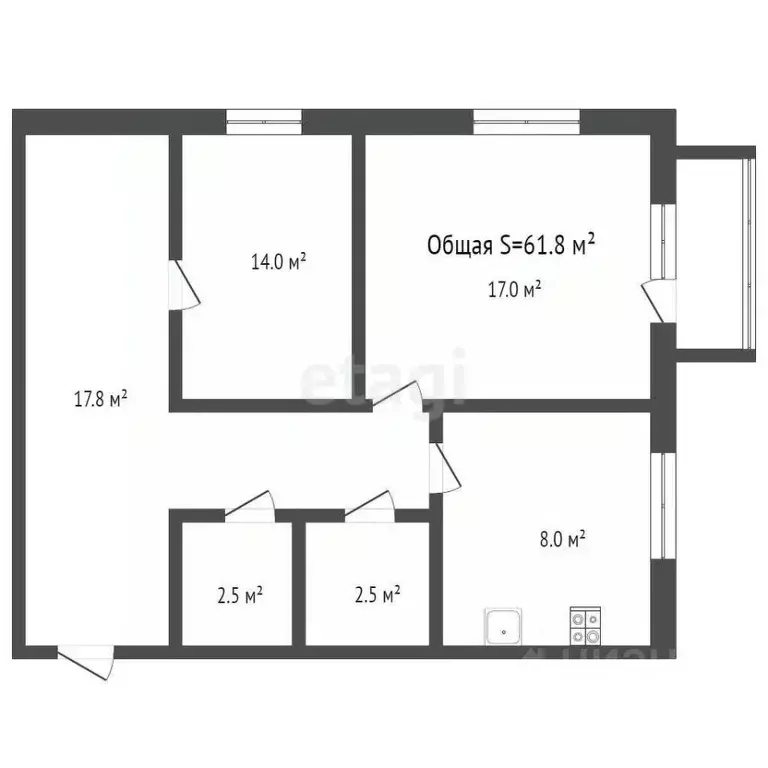 3-к кв. Брянская область, Брянск ул. Тельмана, 88 (61.8 м) - Фото 1