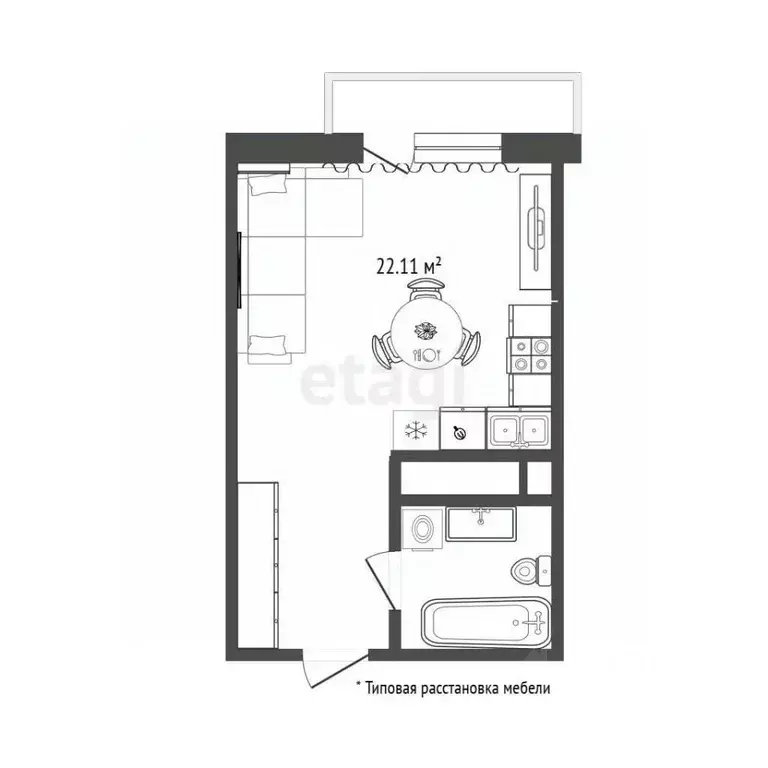 Студия Тюменская область, Тюмень ул. Краснооктябрьская, 16к1 (22.2 м) - Фото 2