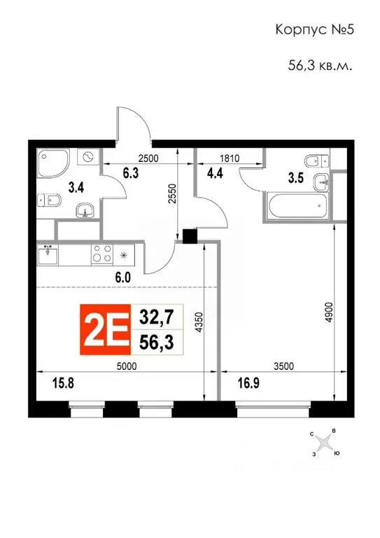 2-к кв. Московская область, Мытищи Тайнинка – 22-й мкр,  (56.3 м) - Фото 1