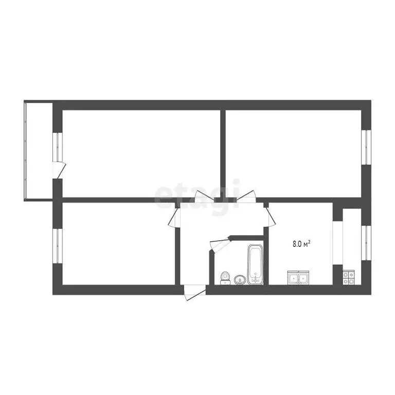 3-комнатная квартира: Нальчик, улица Кирова, 9А (58.8 м) - Фото 1