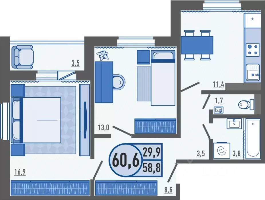 2-к кв. Орловская область, Орловский муниципальный округ, д. Жилина ... - Фото 1