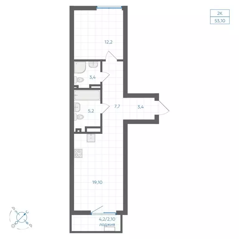 2-комнатная квартира: Челябинск, ЖК Клевер (53.1 м) - Фото 1