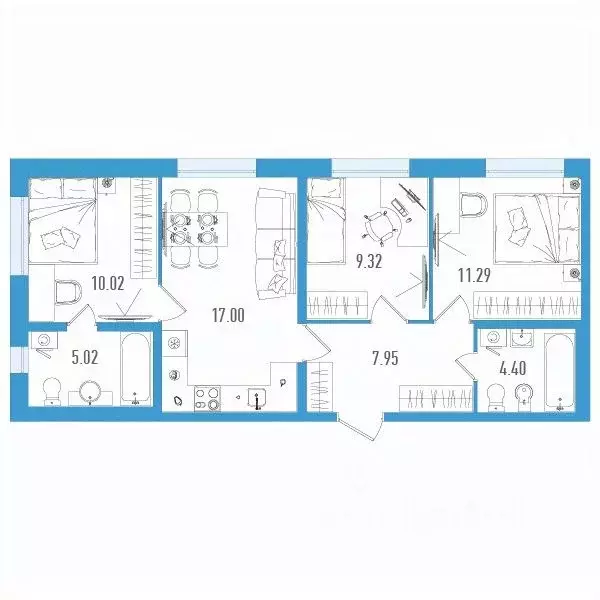 3-к кв. Санкт-Петербург дор. Муринская, 67 (65.0 м) - Фото 0