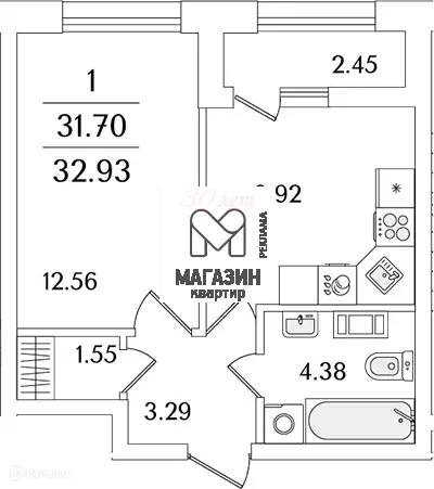 Продаётся 1-к квартира, 32.93 м - Фото 0